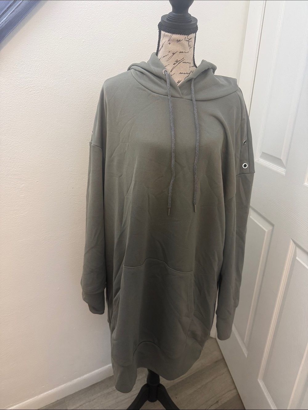 Relaxed Olive Hooded Sweatshirt Dress with Kangaroo Pocket